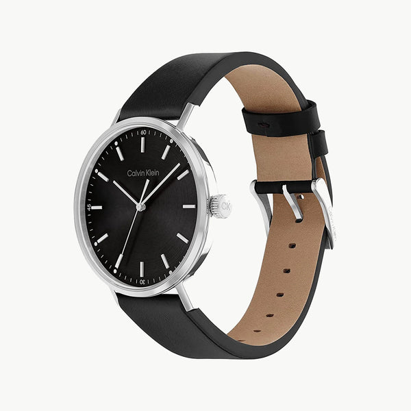 Ck Calvin Klein Men's Black Watch, Silver Leather Band | 25200050 by i-watch