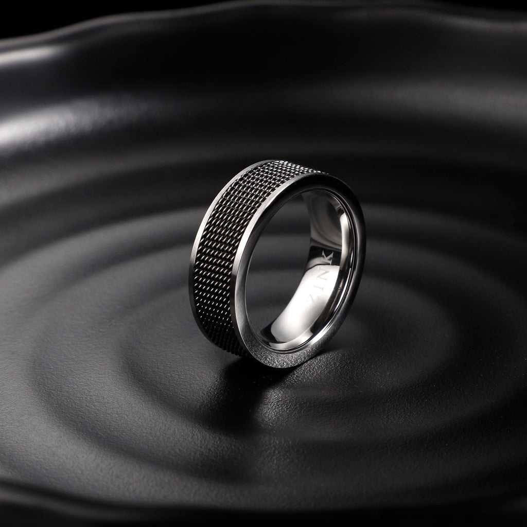 Zink Men's Silver & Black Stainless Steel Ring | Zjrg006spmg