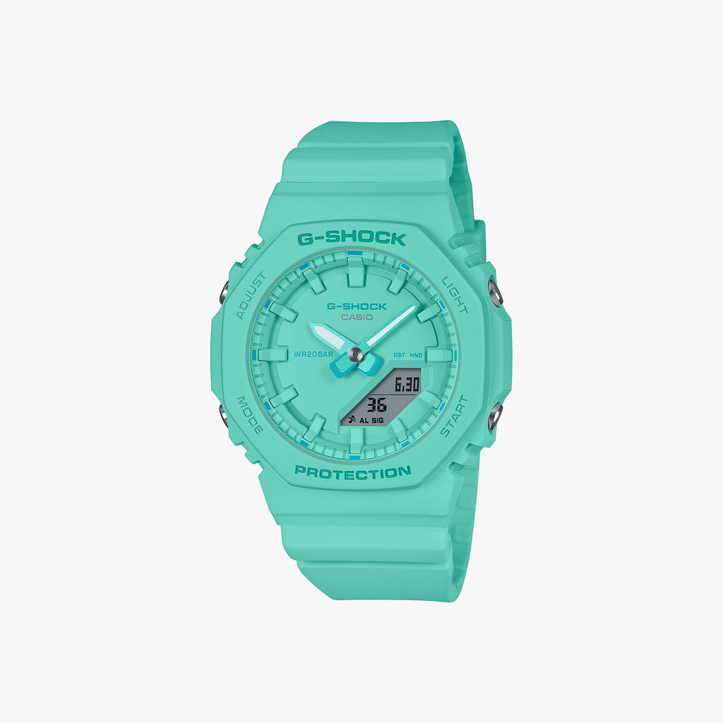 G-Shock Women's Watch with Silver Resin Case and Green Resin Band