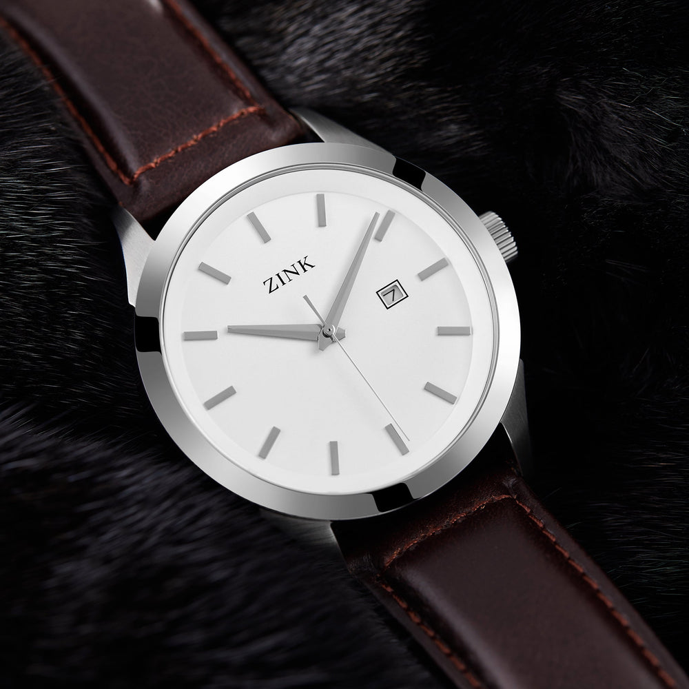 Zink Zk133g1ls-12 Elegant Timepiece - Bold Silver Dial & Luxurious Brown Leather Band Men's Watch by i-watch