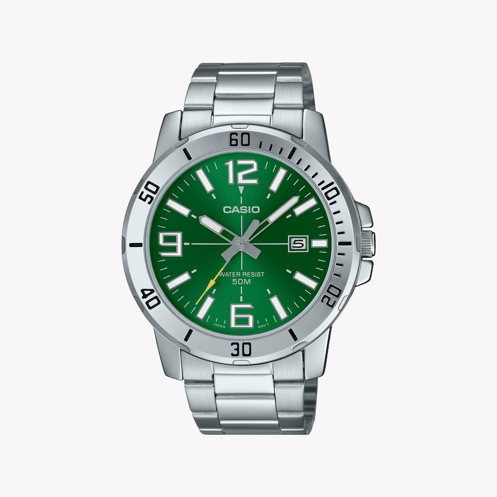 Timeless Elegance Men's Silver Watch, Green Dial | Mtp-Vd01d-3bvudf by i-watch