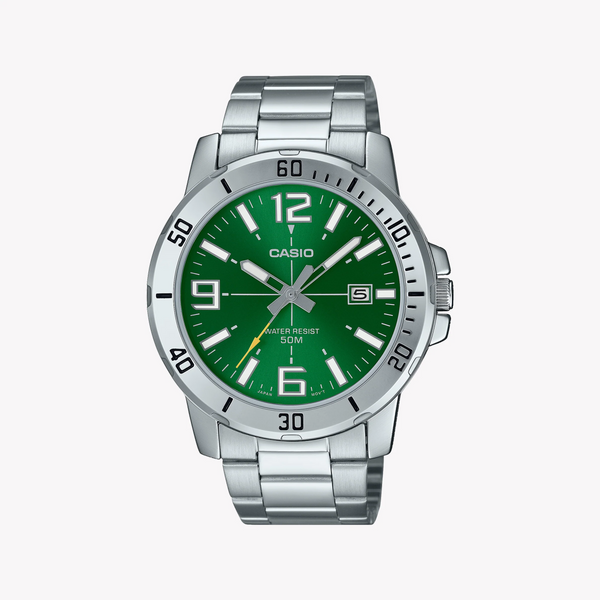Timeless Elegance Men's Silver Watch, Green Dial | Mtp-Vd01d-3bvudf by i-watch