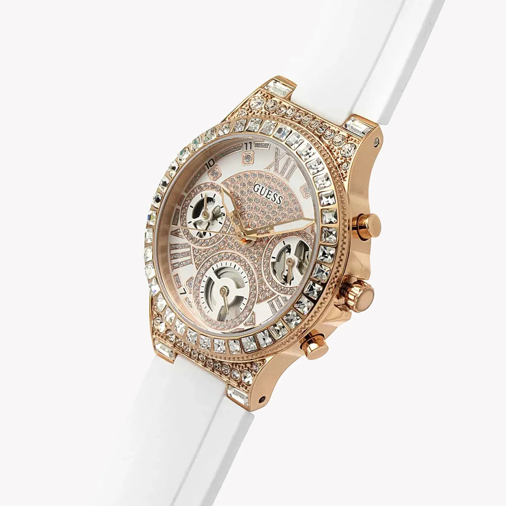 Guess Women's Rose Gold Multicolor Watch, White Silicone | Gw0257l2 by i-watch