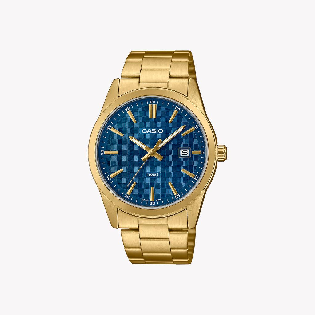 CASIO MTP-VD03G-2A BOLD ADVENTURER - STYLISH MEN'S WATCH WITH BLUE DIAL & GOLD BAND