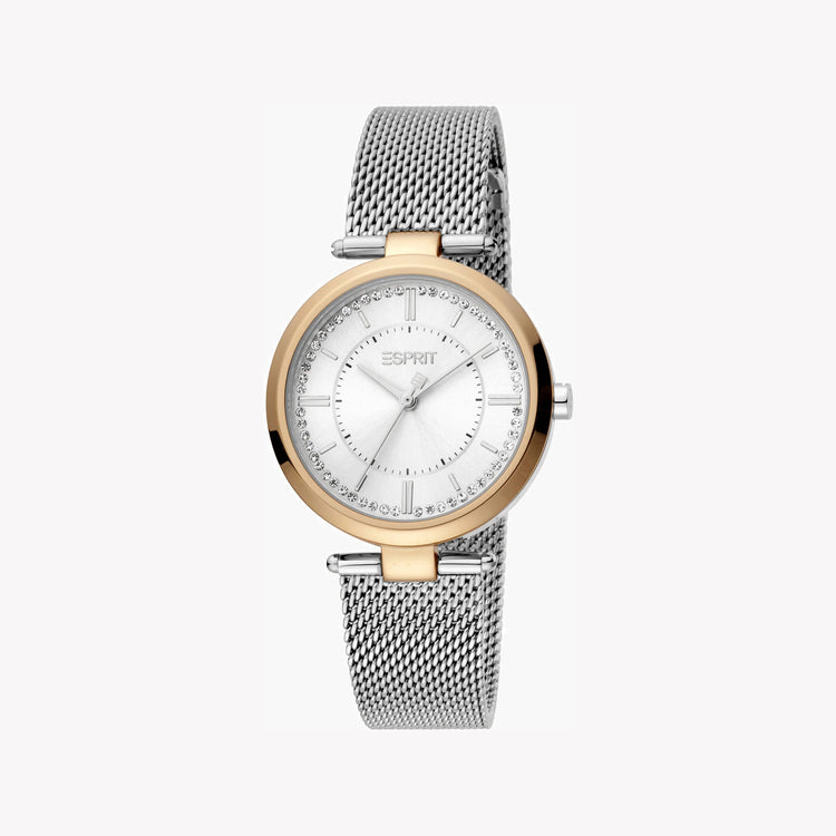 ESPRIT Women's Watch with Rose Gold Stainless Steel Case and Silver Stainless Steel Band