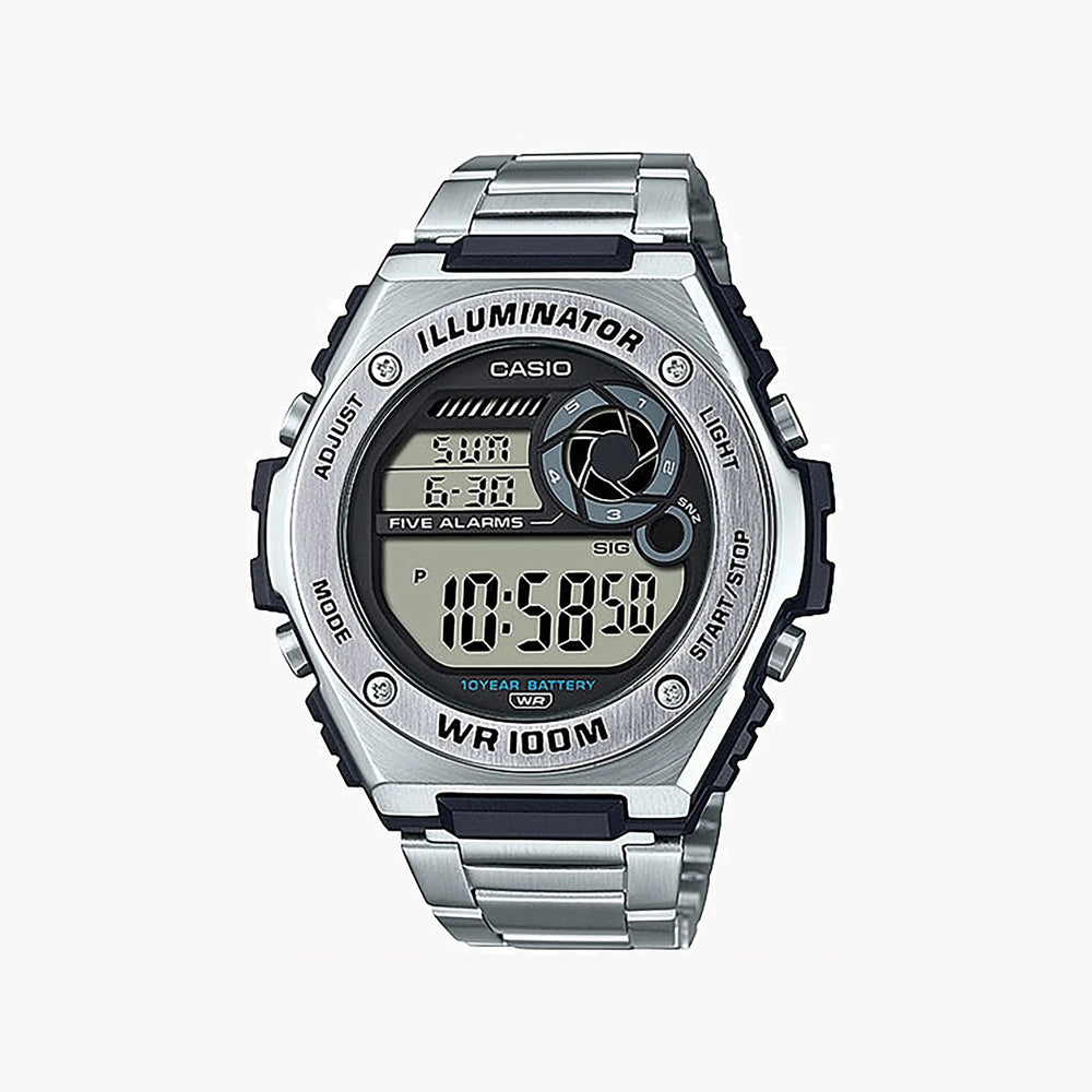 Casio Men's Silver Stainless Steel Watch, Digital Dial | Mwd-100hd-1avdf by i-watch