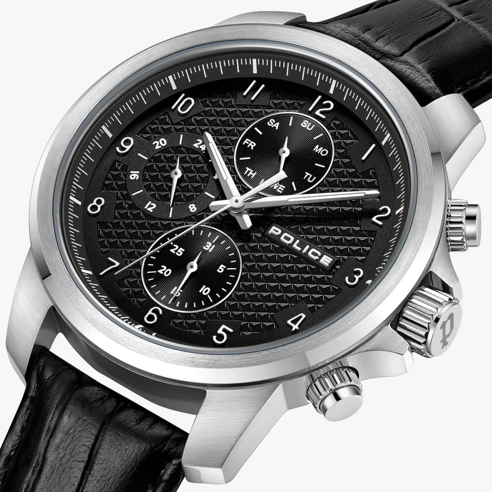 Police Men's Silver Stainless Steel, Black Leather | Pewjf0021503 by i-watch