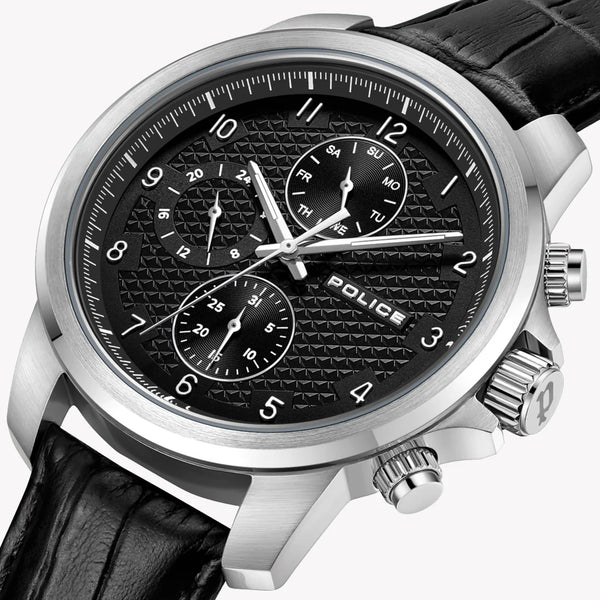 Police Men's Silver Stainless Steel, Black Leather | Pewjf0021503 by i-watch