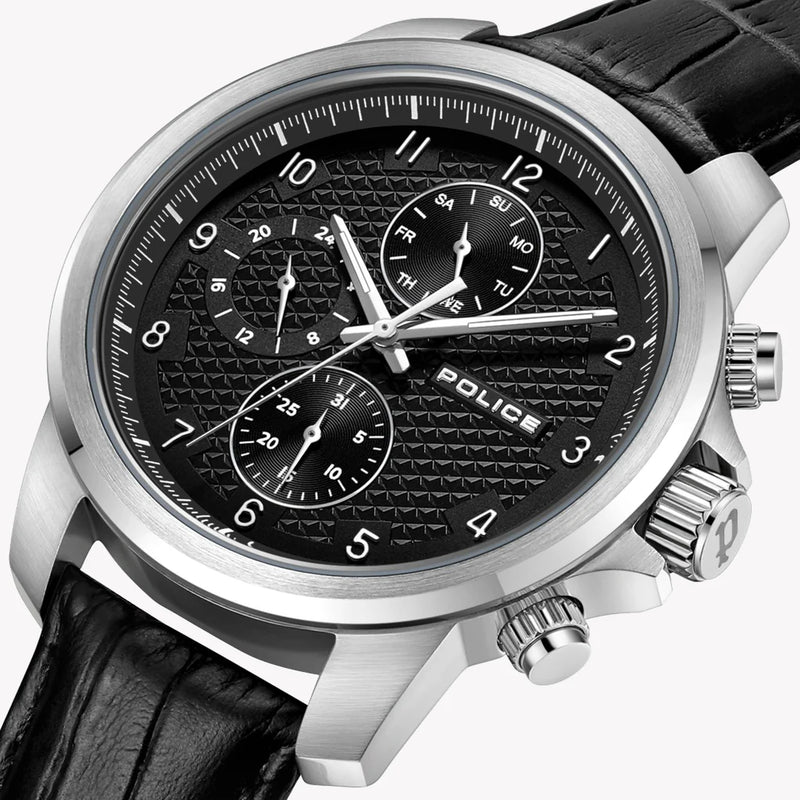 Police Men's Silver Stainless Steel, Black Leather | Pewjf0021503 by i-watch