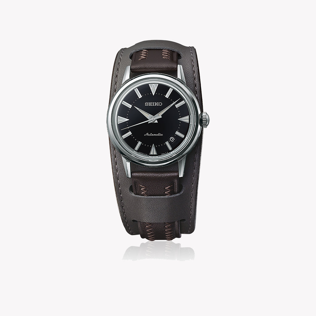 Seiko SJE085J1 Men's Automatic Watch - Black Dial, Leather Band-i-Watch