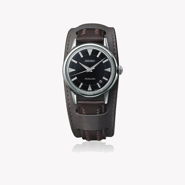 Seiko SJE085J1 Men's Automatic Watch - Black Dial, Leather Band-i-Watch