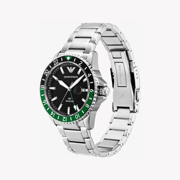 Emporio Armani Men's Silver Watch, Black Dial | Ar11589