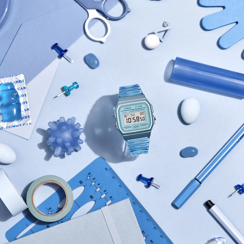 Casio Unisex Blue Resin Watch, Digital Display | F-91ws-2 by i-watch