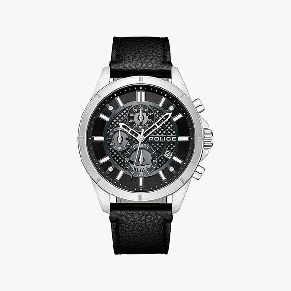 Police Men's Silver Stainless Steel Watch, Black Leather Band | Pewgc0054005 by i-watch
