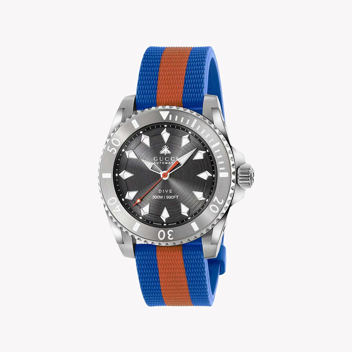 GUCCI YA136352 SPORTY SOPHISTICATION - BOLD TIMEPIECE WITH BLUE-ORANGE RUBBER BAND