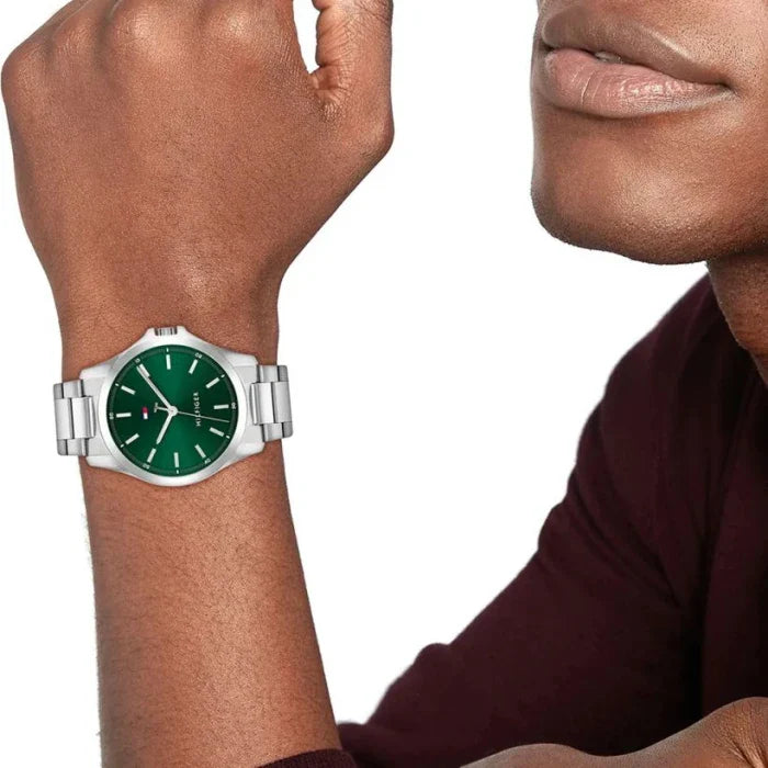 Tommy Hilfiger Men's Silver Watch, Green Dial | 1710672 by i-watch