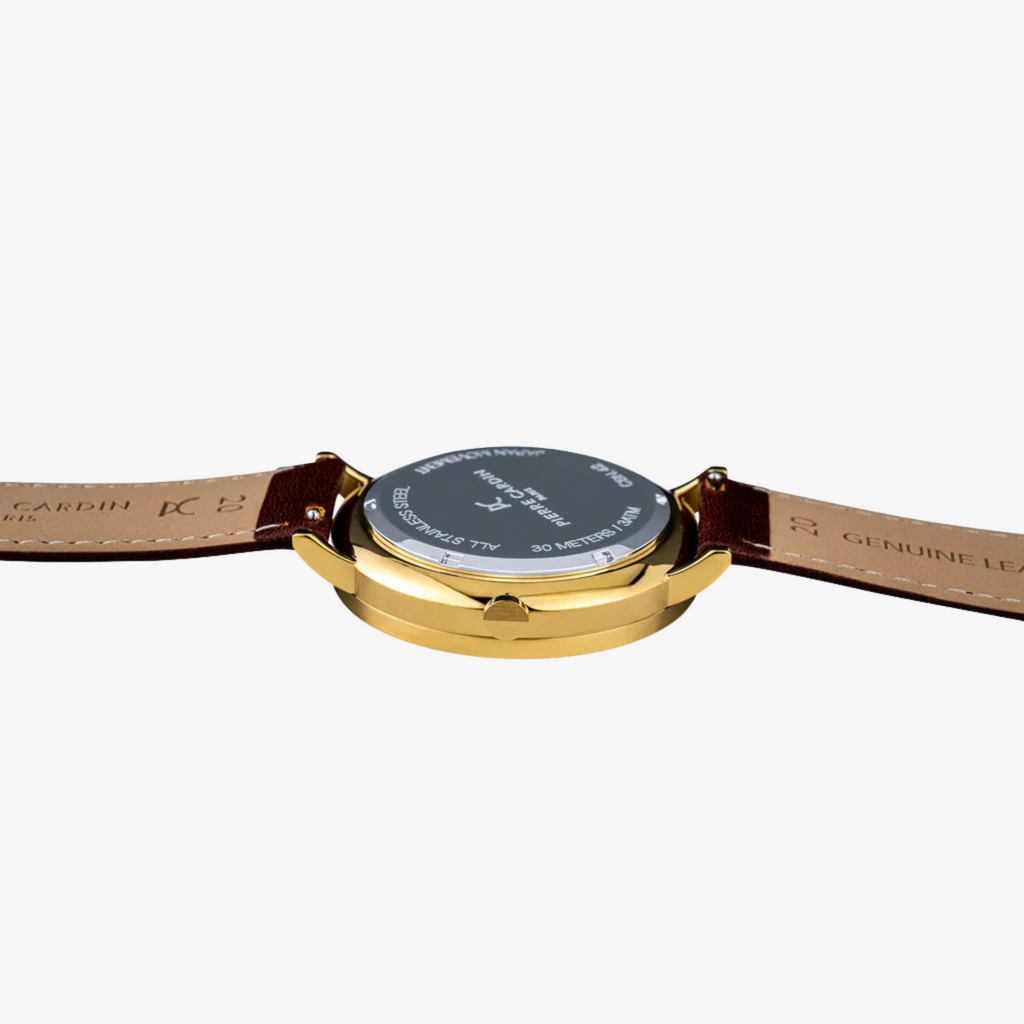 ساعة بيير كاردان CBN.3022 للرجال أنيقة من الستانلس ستيل باللون الذهبي - سوار جلد بني