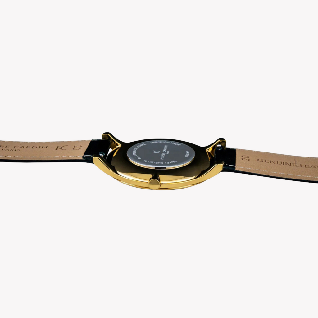 Pierre Cardin Men's Black Leather Watch, Gold Case | Cba.4005