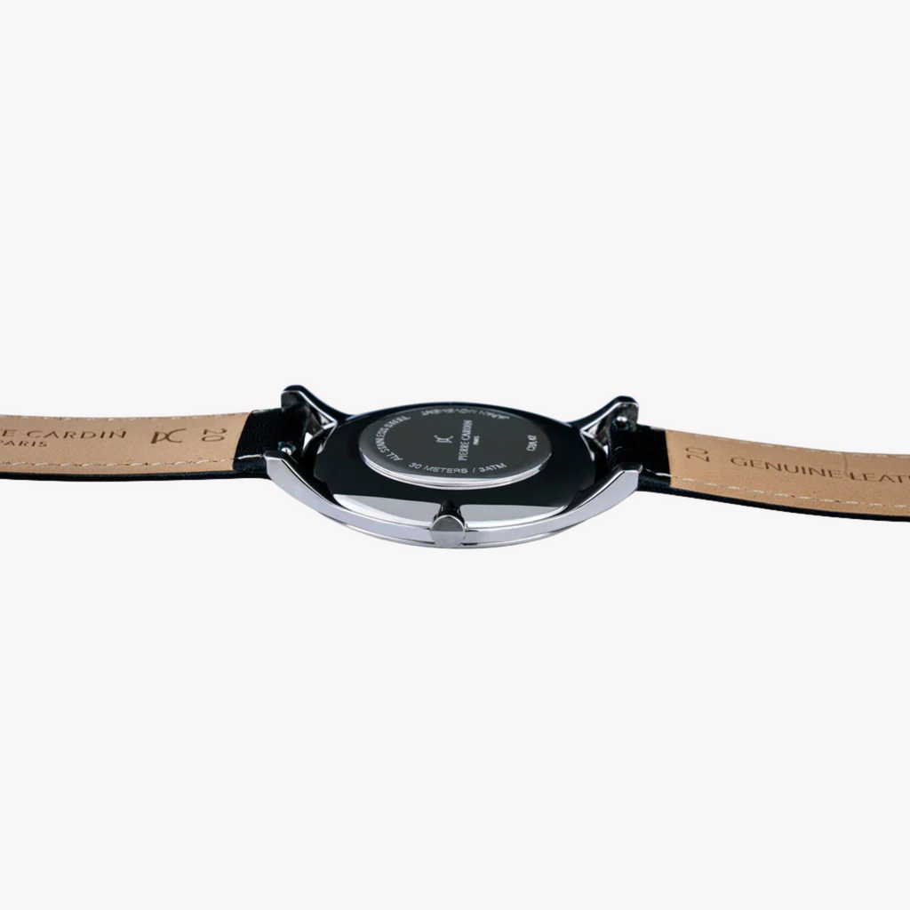 Pierre Cardin Men's Black Leather Watch, Gray Dial | Cba.4003