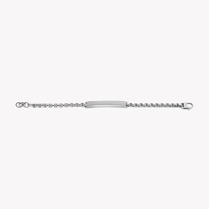 Fossil Men's Silver Bracelet, Machine Knurled Texture ID Tag | JF04767040