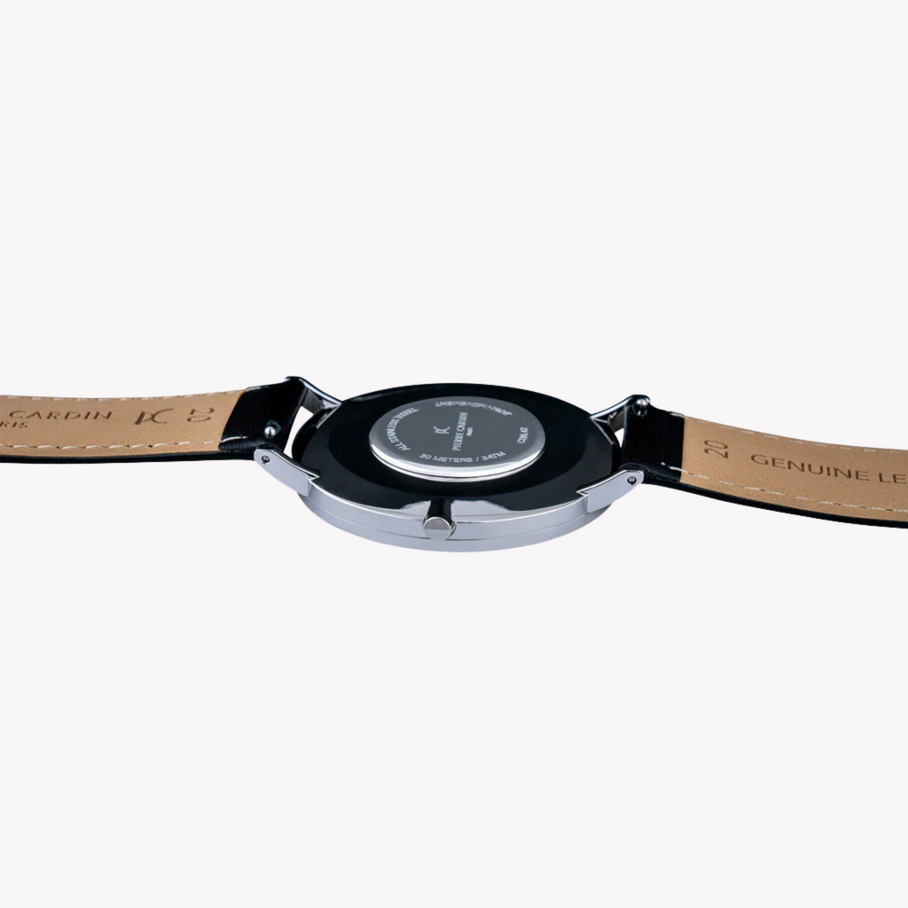 Pierre Cardin Men's Silver Stainless Steel, Black Leather | Cbn.3003