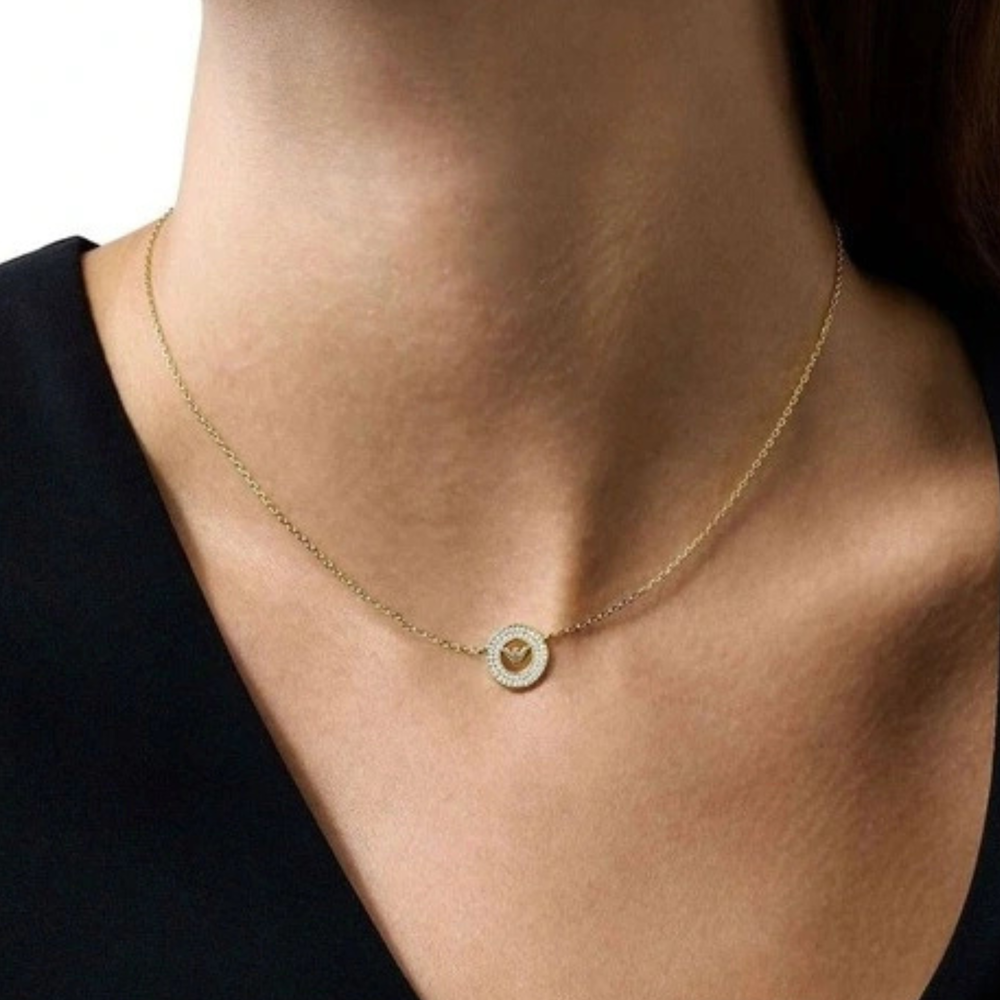 Emporio Armani Women's Gold Necklace, Crystal-Set Logo Coin | EG3628710