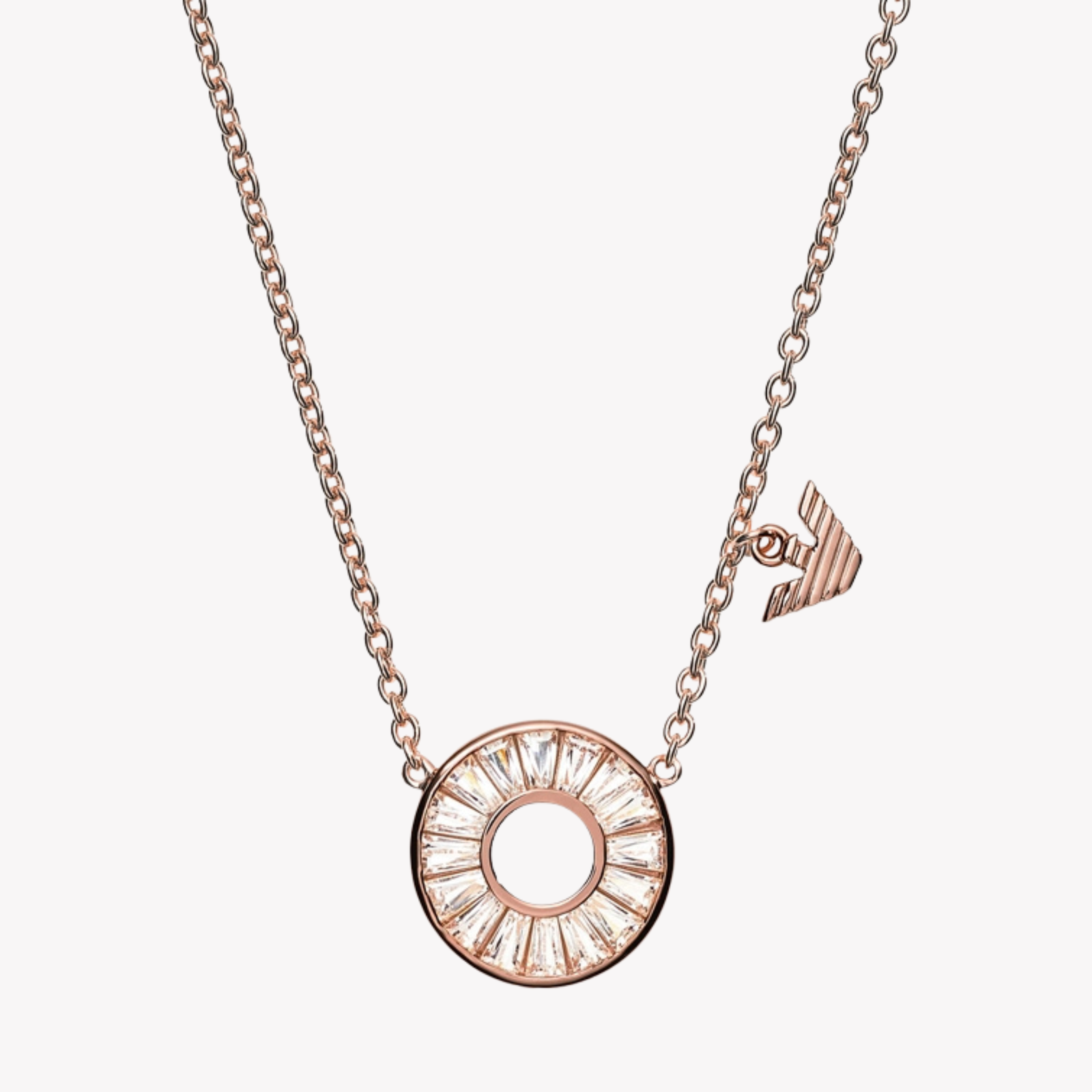 Emporio Armani Women's Rose Gold Necklace, PavÃ© Crystal Double Ring | EG3457221