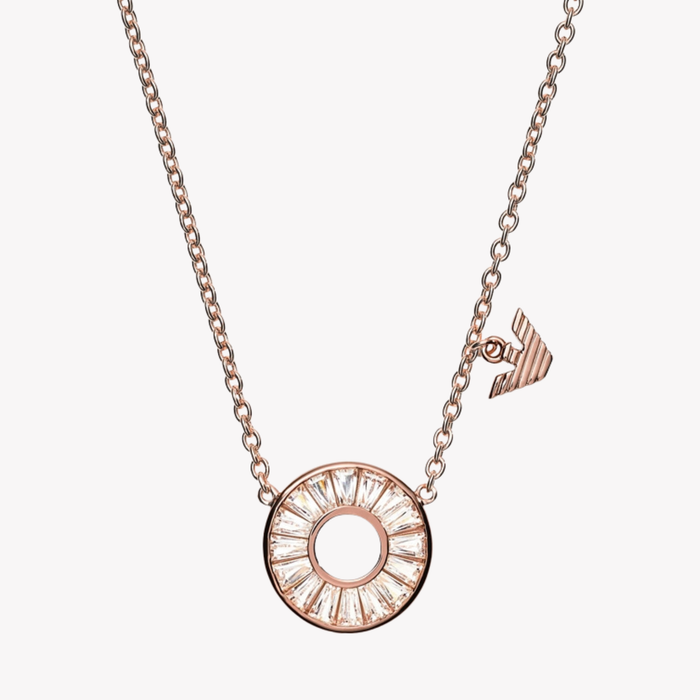 Emporio Armani Women's Rose Gold Necklace, PavÃ© Crystal Double Ring | EG3457221