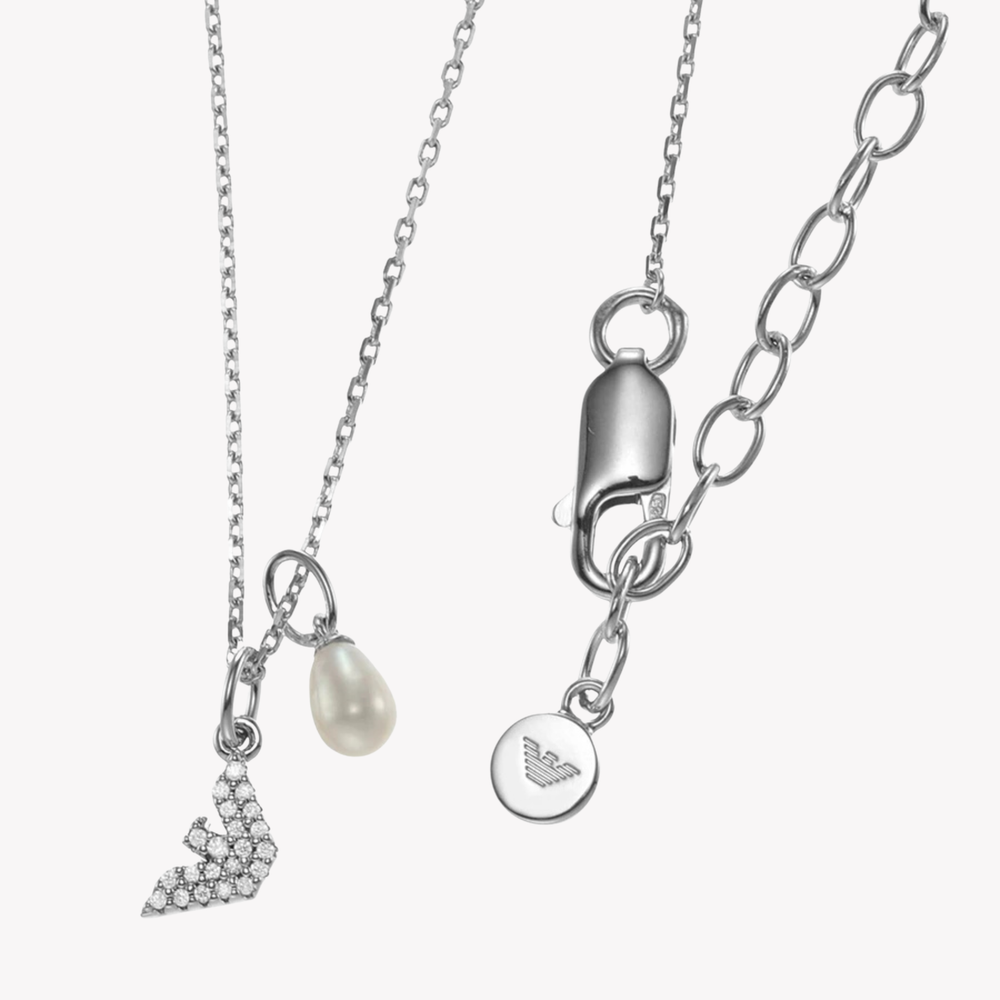 Emporio Armani Women's Silver Necklace, Double Chain Logo Pendant | EG3574040