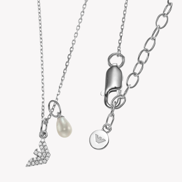 Emporio Armani Women's Silver Necklace, Double Chain Logo Pendant | EG3574040