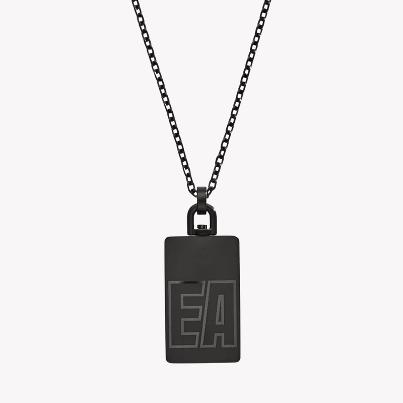 Emporio Armani Men's Black Necklace, Stainless Steel Dog Tag | EGS2677001