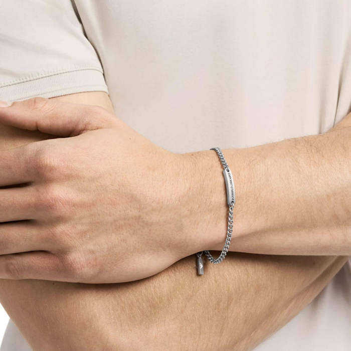 Emporio Armani Men's Silver Bracelet, Stainless Steel ID Plate | EGS3189040
