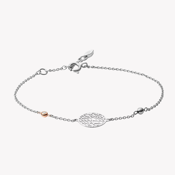 Fossil Women's Silver & Rose Gold Bracelet, Abstract Cutout Charm with Glitz Accents | JFS00487998
