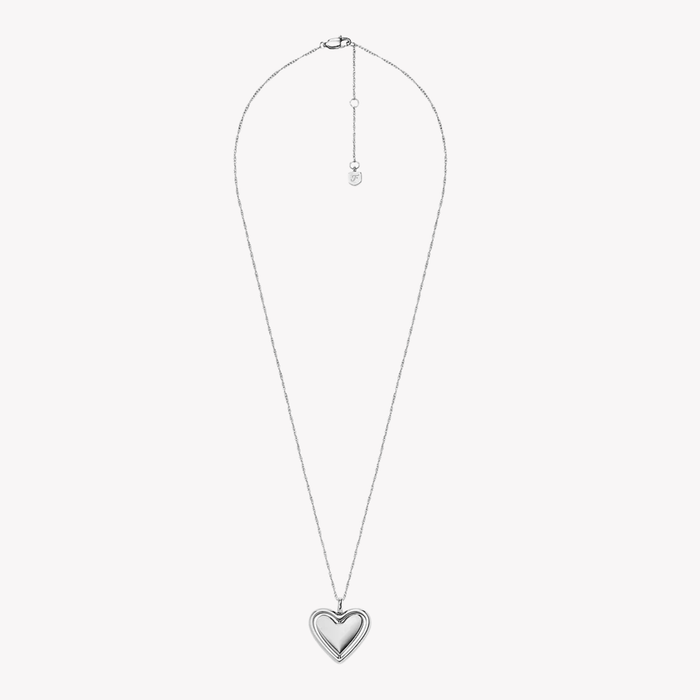 Fossil Women's Silver Necklace, Rotating Heart Pendant | JF04836040