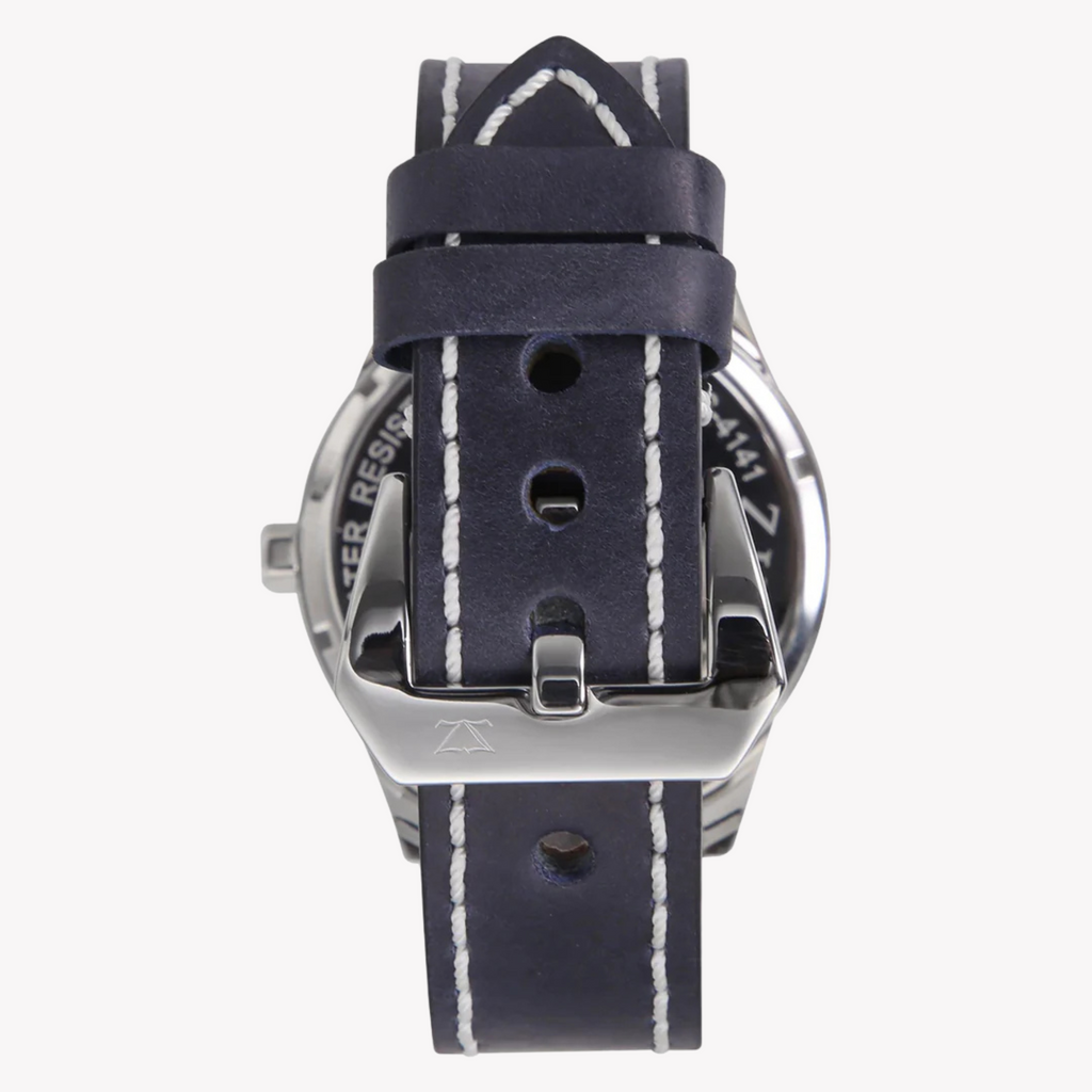 Zink Men's Silver Stainless Steel & Blue Leather Watch | Zk131g2ls-4141