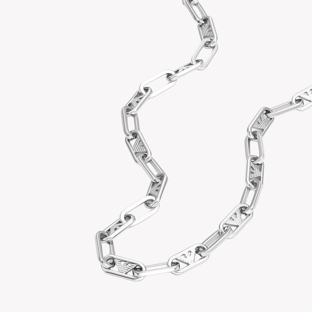 Emporio Armani Men's Silver Necklace, Twisted Oval Link Design | EGS3248040