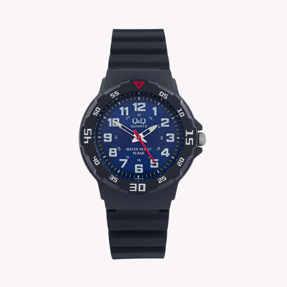 Q&Q Women's Black Watch, Blue Dial with Multi-Color Numerals | VR19J005Y