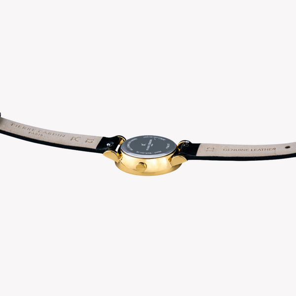 Pierre Cardin Women's Black Leather Watch, Silver & Gold | Ccm.0514