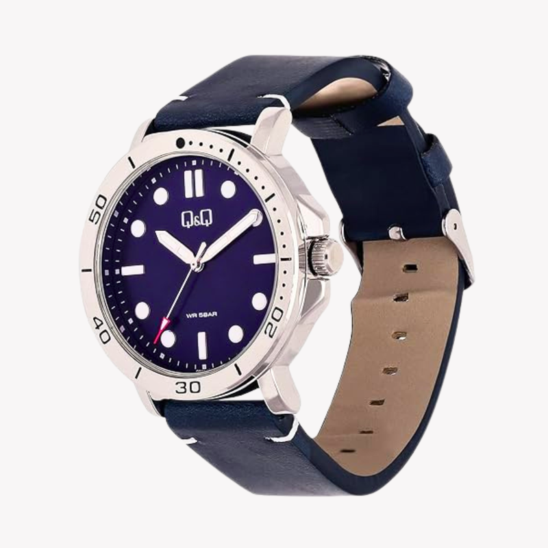 Q&Q Men's Silver Watch, Blue Dial | QB86J312Y