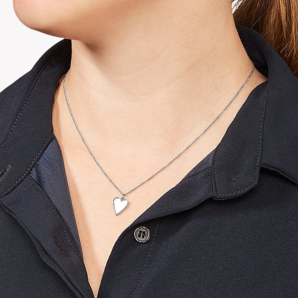 Fossil Women's Silver Necklace, Heart White Mother-of-Pearl Studs and Necklace Box Set | JF03165040