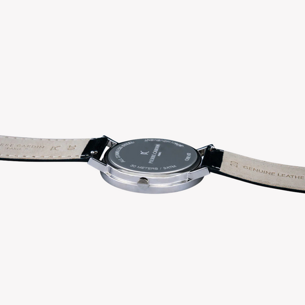 Pierre Cardin Men's Black Leather Watch, Silver Case | Cbv.1049