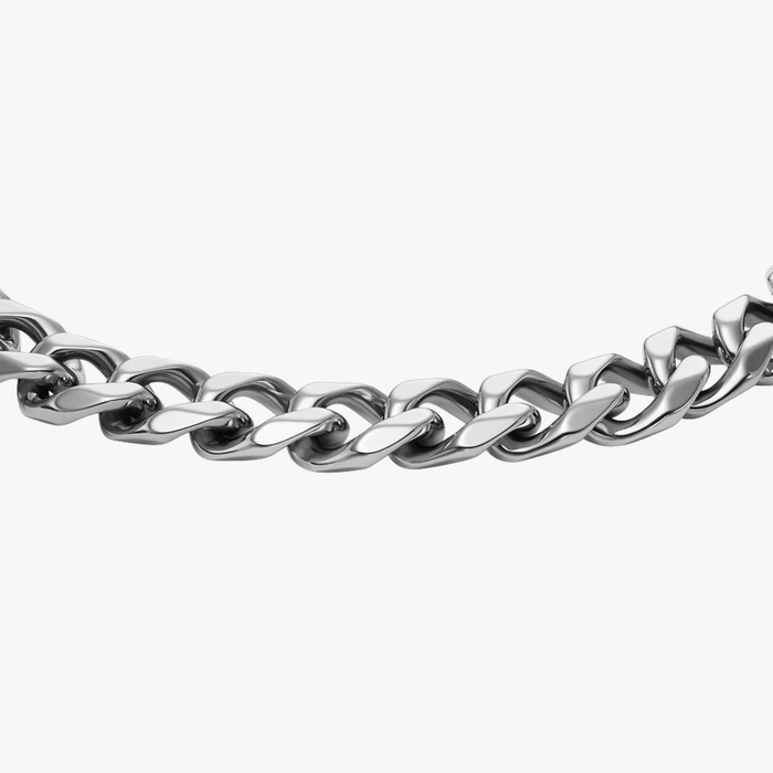 Fossil Men's Silver Bracelet, Flat Curb Chain | JF04615040