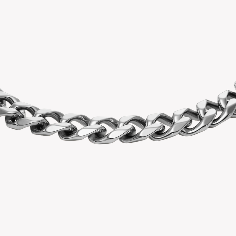 Fossil Men's Silver Bracelet, Flat Curb Chain | JF04615040