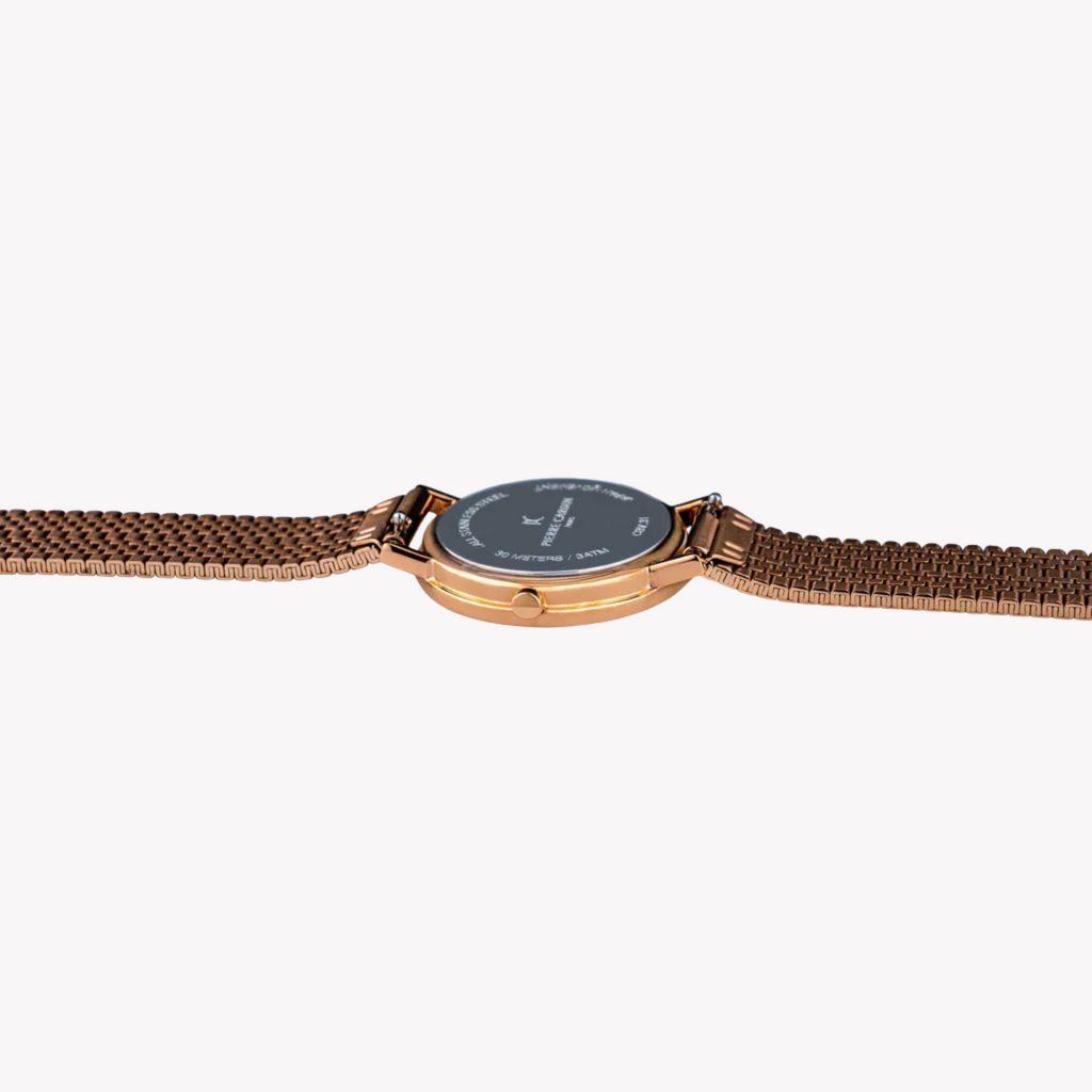Montre pour femme PIERRE CARDIN avec boîtier en acier inoxydable or rose et bracelet en acier inoxydable or rose