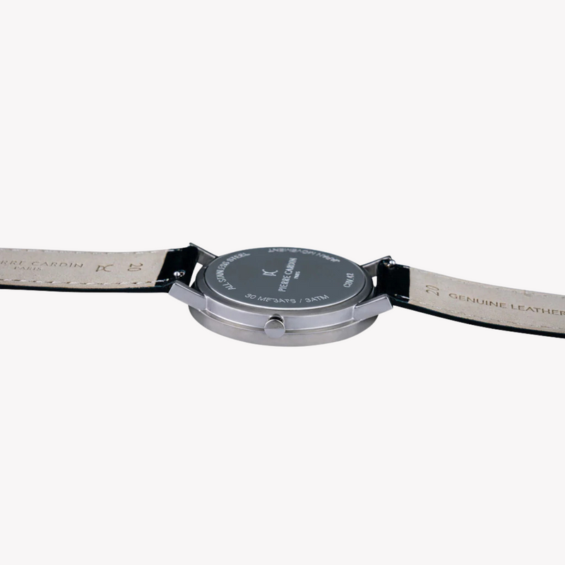 Pierre Cardin Men's Silver Stainless Steel, Black Leather | Cbv.1051 by i-watch