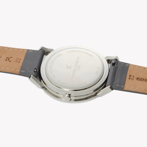 Pierre Cardin Men's Gray Leather Watch, Stainless Steel | Cpi.2025