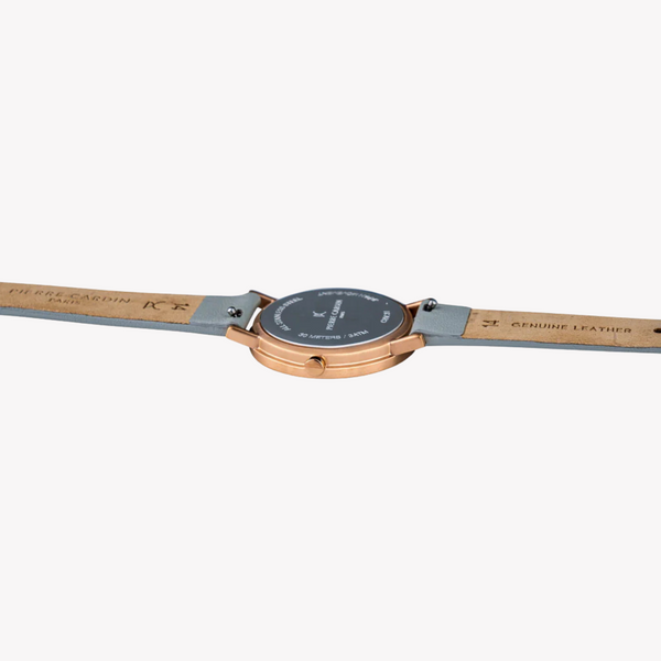 Pierre Cardin Women's Gray Leather Watch, Rose Gold Case | Cbv.1520