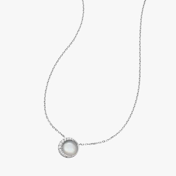 Fossil Women's Silver Necklace, Mother Of Pearl & Cubic Zirconia | JFS00579040