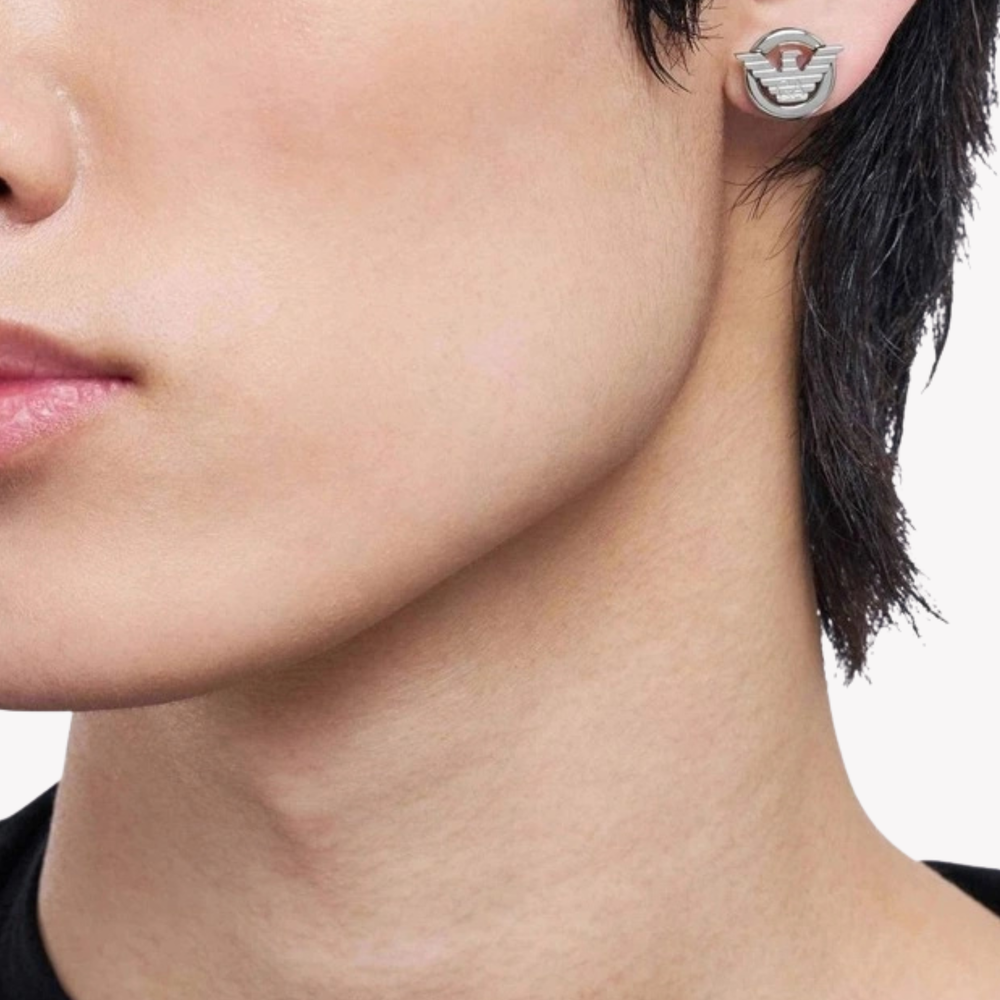 Emporio Armani Men's Silver Earrings, Eagle Logo Studs | EGS3238040