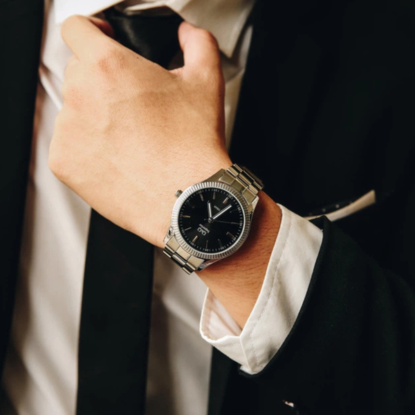 Q&Q Men's Silver Watch, Black Dial | S294J212Y